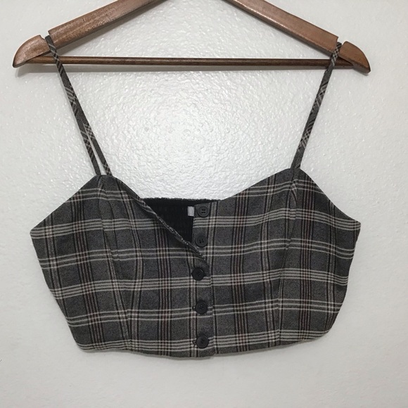 COOPERATIVE Plaid button front crop top, size 6 - Picture 2 of 4